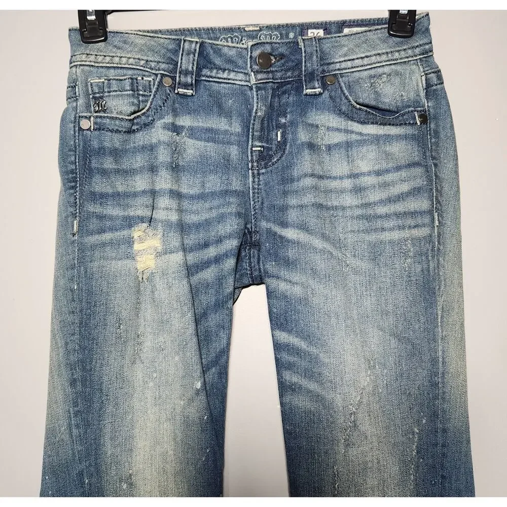 Miss Me Mid Rise Skinny Jeans Women's 26 Blue Denim Paint Splatter Distressed
